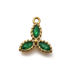 Зеленый 304 подвески из нержавеющей стали, с кубического циркония, треугольник прелести, ионное покрытие (ip), золотые, зелёные, 12x10.5x2.5 мм, отверстие : 1.2 мм
