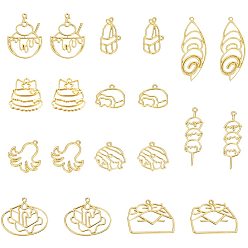 Golden Zinc Alloy Open Back Bezel Pendants, For DIY UV Resin, Epoxy Resin, Pressed Flower Jewelry, with Enamel, Food Theme, Golden, 19.5~56x16~42x2~2.5mm, hole: 2.5mm, 20pcs/box