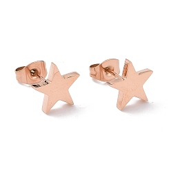 Rose Gold Ion Plating(IP) 304 Stainless Steel Pentagon Stud Earrings for Women, Rose Gold, 9.5x10x2mm, Pin: 0.6mm
