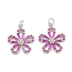 Platinum Brass Micro Pave Orchid Cubic Zirconia Pendants, Flower Charms, Rack Plating, Long-Lasting Plated, Lead Free & Cadmium Free, Platinum, 20x17x4mm, Hole: 3mm