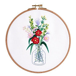 Flower Flower Pattern Embroidery Kits, Including Embroidery Cloth & Thread, Needle, Instruction Sheet, Flower, 220x150mm
