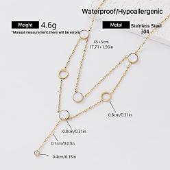 Blanco Elegantes collares de doble capa con colgante redondo plano de resina y acero inoxidable para mujer., dorado, blanco, 304 pulgada (17.72 cm)