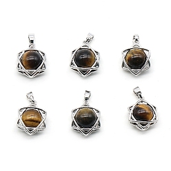 Тигровый глаз Природных тигровый глаз подвески, звезда Давида, платина, 20x14~15 мм