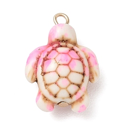 Pink Подвески из латуни и смолы, черепаховый шарм, без свинца и без кадмия, реальный 18 k позолоченный, стойки покрытие, долговечный, розовые, 13.5x6.5x19.5 мм, отверстие : 1.6 мм