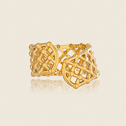 Real 18K Gold Plated 304 Stainless Steel Cuff Open Rings for Women, Grid, Real 18K Gold Plated, 10mm, Inner Diameter: 17.6mm
