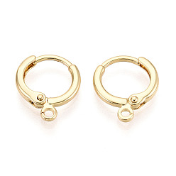 Настоящее золото 18K Латунная фурнитура для хооп серег, с петлей, реальный 18 k позолоченный, 14x12x3 мм, отверстие : 1.5 мм, штифты : 0.8 мм