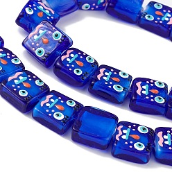 Mixed Color Handmade Lampwork Beads Strands, with Enamel, Square with Snowman Pattern, Mixed Color, 14x14.5~15.5x6mm, Hole: 1.6mm, about 25pcs/strand, 14.25 inch(36.2cm)