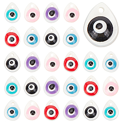 Mixed Color 50Pcs Natural Freshwater Shell Charms, with Enamel, Teardrop with Evil Eye, Mixed Color, 10.5x8x3~4mm, Hole: 1.2mm