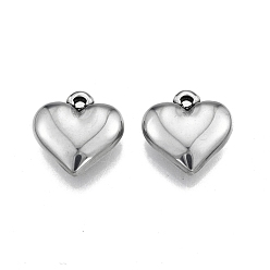 Stainless Steel Color 201 Stainless Steel Pendants, Heart, Stainless Steel Color, 17x17x5mm, Hole: 1.6mm