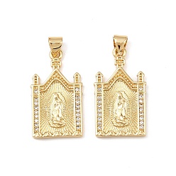Настоящее золото 18K Латунные микро проложить кубического циркония подвески, церковные амулеты и амулеты Девы Марии, стойки покрытие, долговечный, без кадмия и без свинца, реальный 18 k позолоченный, 26.5x15x2 мм, отверстие : 4x3 мм