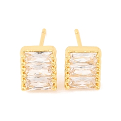 Прозрачный Серьги-гвоздики из латуни с микропаве из кубического циркония для женщин, без свинца и без кадмия, прямоугольные, прозрачные, прозрачные, 9.5x7.5 мм