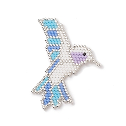 Cornflower Blue Handmade Loom Pattern MIYUKI Seed Beads, Woodpecker Pendants, Cornflower Blue, 51x37x1.4mm