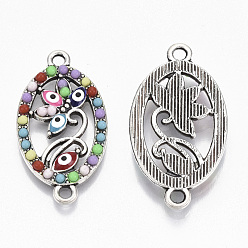 Античное Серебро Коннекторы из сплава, С эмалью и смолой, овал со сглазом и цветком, красочный, античное серебро, 27.5x15x2.5 мм, отверстие : 1.8 мм