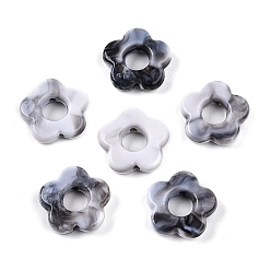Белый Дым Прозрачные акриловые бусины градиентного цвета, Центр пробуренной, цветок, серый, 14x14.5x4 мм, отверстие : 1.6 мм