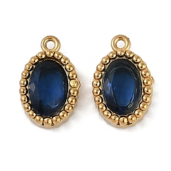 Azul Royal Recubrimiento iónico (IP) 304 Charms de circonita cúbica micro pavé de acero inoxidable, real 18 k chapado en oro, encanto ovalado, azul real, 10.5x6.5x3 mm, agujero: 0.8 mm