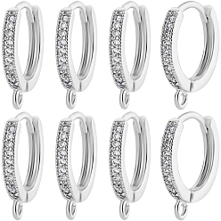 Посеребрённый 14 шт. латунная фурнитура для серег-кольцов из прозрачного кубического циркония с микропаве, с горизонтальной петлей, 925 серебро покрытием, 14x13x2 мм, отверстие : 1.4~1.8 мм, штифты : 0.7 мм, 14 шт / комплект
