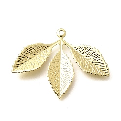 Настоящее золото 18K Стойки обшивки латунные подвески, лист прелести, долговечный, без свинца и без кадмия, реальный 18 k позолоченный, 23x31x1.5 мм, отверстие : 1.5 мм