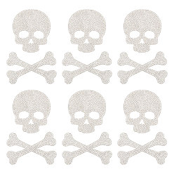 Crystal 6 Sets Skull & Bone Hotfix Rhinestone, Resin Rhinestone Trimming, Sewing Trim Rhinestone Tape, Costume Accessories, Crystal, 63x54x1.5mm