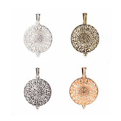 Mixed Color Alloy Diffuser Locket Pendants, with Magnetic, Flat Round, Mixed Color, 43x35x16mm, Hole: 7x4mm