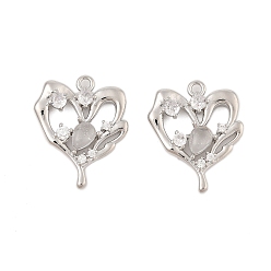 Платинированный Латунные микро проложить кубического циркония подвески, без кадмия, без никеля и без свинца, со стеклом, сердце прелести, Реальная платина, 25.5x21.5x5 мм, отверстие : 2 мм