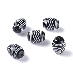 Zig Zag Pattern Тибетского стиля бусы дзи, природных бисера агат, окрашенная и подогревом, овальные, зигзагообразный узор, 13.5x10 мм, отверстие : 1.2 мм