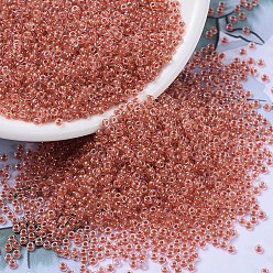 (RR214) Salmon Lined Crystal MIYUKI Round Rocailles Beads, Japanese Seed Beads, (RR214) Salmon Lined Crystal, 11/0, 2x1.3mm, Hole: 0.8mm, about 1100pcs/bottle, 10g/bottle