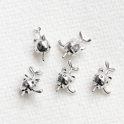 Platinum Cat Shaped Brass Peg Bails Pin Charms, for Half Hole Baroque Pearl Making, Random with or without Thread, Platinum, 13x9mm