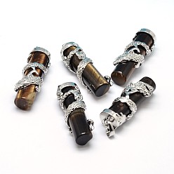 Тигровый глаз Колонна с латунными подвесками с тигровым глазом из латуни, без кадмия и без свинца, 40~42x13 мм, отверстие : 5x8 мм