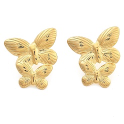 Настоящее золото 18K Ионное покрытие (ip) 304 серьги-гвоздики из нержавеющей стали в виде бабочек, реальный 18 k позолоченный, 25.5x23.5 мм