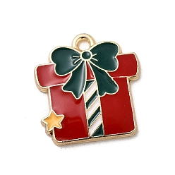Box Рождественские эмали сплава подвески, золотые, коробка, 19x18x2 мм, отверстие : 1.8 мм
