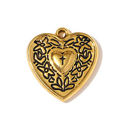 Настоящее золото 18K 304 нержавеющей стальной эмали подвески, сердечко с подвесками в виде креста, зеркальная полировка, ионное покрытие (ip), реальный 18 k позолоченный, 19x18 мм