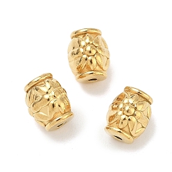 Настоящее золото 18K 304 из нержавеющей стали бусы, баррель с цветком, ионное покрытие (ip), реальный 18 k позолоченный, 8x7 мм, отверстие : 1.5 мм