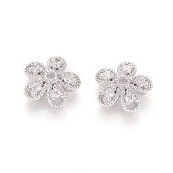 Платина 5 -petal латунные микро проложить четкие кубического циркония крышки шарика,, цветок, платина, 12x4 мм, отверстие : 1.2 мм