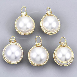 Creamy White ABS Plastic Imitation Pearl Pendants, with Real 18K Gold Plated Brass Findings, Round, Creamy White, 19x13x12mm, Hole: 2mm