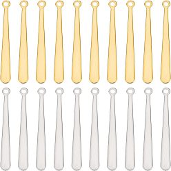 Золотой & Цвет Нержавеющей Стали 20 шт. 2 цвета 201 подвески из нержавеющей стали, бар, золотые и нержавеющая сталь цвет, 31.5x3.5x0.5 мм, отверстие : 1.4 мм, 10 ПК / цветов