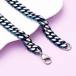 Синий & Цвет Нержавеющей Стали 12мм 304 ожерелья из нержавеющей стали с кубинскими звеньями, синий и нержавеющая сталь цвет, 24.06 дюйм (61.1 см)