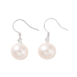 Platinum 925 Sterling Silver Dangle Earring, with Natural Pearl, Platinum, 28.5x10.5mm