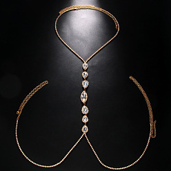 Золотой Каплевидный латунный кристалл горный хрусталь сексуальные кисточки грудь тела цепи для вечеринки, золотые, 590~990 мм