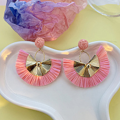 Pink Серьги-гвоздики из сплава рафии в стиле бохо, золотые, розовые, 70x65 мм