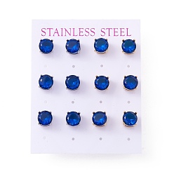 Средно-синий 6 пара плоских круглых сережек из циркония, 304 женские украшения из нержавеющей стали, разноцветные, светло-синий, 8 мм, штифты : 0.7 мм