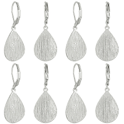 Платина 4 пары серег-капель из латуни с застежкой-рычагом, платина, 32x14 мм