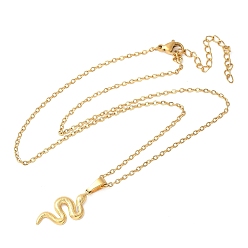 Настоящее золото 18K 304 ожерелья из нержавеющей стали в форме змеи для женщин и мужчин, реальный 18 k позолоченный, 15.55 дюйм (39.5 см), Кулон : 22.5x11 мм