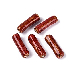 FireBrick Vintage Handmade Porcelain Beads, Fancy Antique Glazed Porcelain, Barrel, FireBrick, 38~40x11.5~13.5mm, Hole: 2.5~4mm