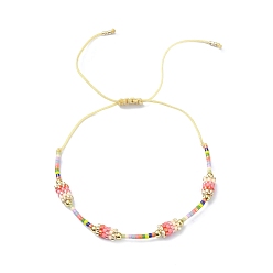Pink Glass Seed Column Link Bracelet, Adjustable Bracelet for Women, Pink, Inner Diameter: 1-5/8~3-3/8 inch(4~8.55cm)