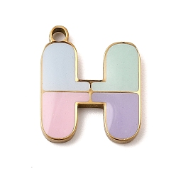 Letter H 304 подвески из нержавеющей стали, с эмалью, ионное покрытие (ip), реальный 18 k позолоченный, Письмо ч, 15x12.5x2 мм, отверстие : 1.5 мм