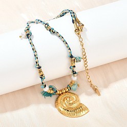 Настоящее золото 18K 304 ожерелья из хлопкового шнура с подвеской в форме ракушки из нержавеющей стали, с синтетической бирюзой и бусинами из искусственного жемчуга ABS, ионное покрытие (ip), реальный 18 k позолоченный, 16.54 дюйм (42 см)