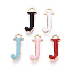 Letter J Стойки обшивки сплава эмали подвески, письмо амулеты, без кадмия, без никеля и без свинца, золотые, буква J, 15.5~19.5x5.5~16.5x2.5 мм, отверстие : 1.8~2 мм