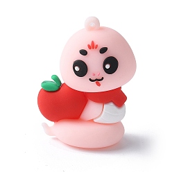 Pink Пластиковые подвески из пвх, змея с яблоком, розовые, 46.5x35.5x22.5 мм, отверстие : 2 мм