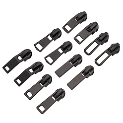 Black 60Pcs 6 Style Zinc Alloy Replacement Zipper Sliders, for Luggage Suitcase Backpack Jacket Bags Coat, Black, 10pcs/style