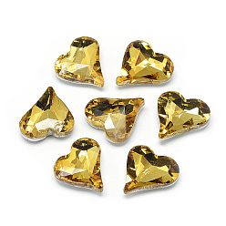 Золотистый Заостренные заднее стекло горный хрусталь кабошоны, граненые, с покрытием на задной стороне, сердце, золотые, 12x11.8x4.5 мм